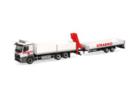 320665 Mercedes Benz Actros M Baustoff-LKW mit Kran und Tiefladeanhänger "STRABAG". 1:87